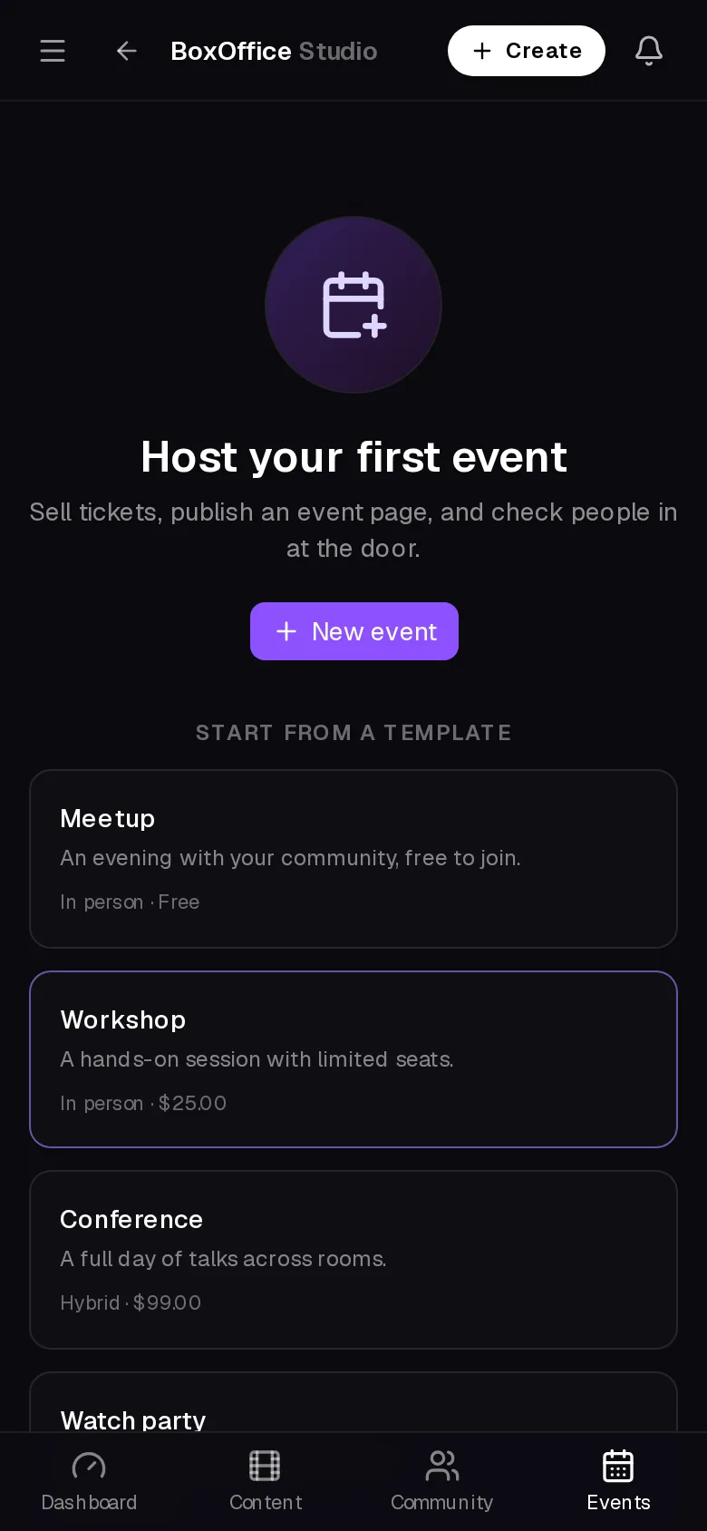 Event studio on a phone