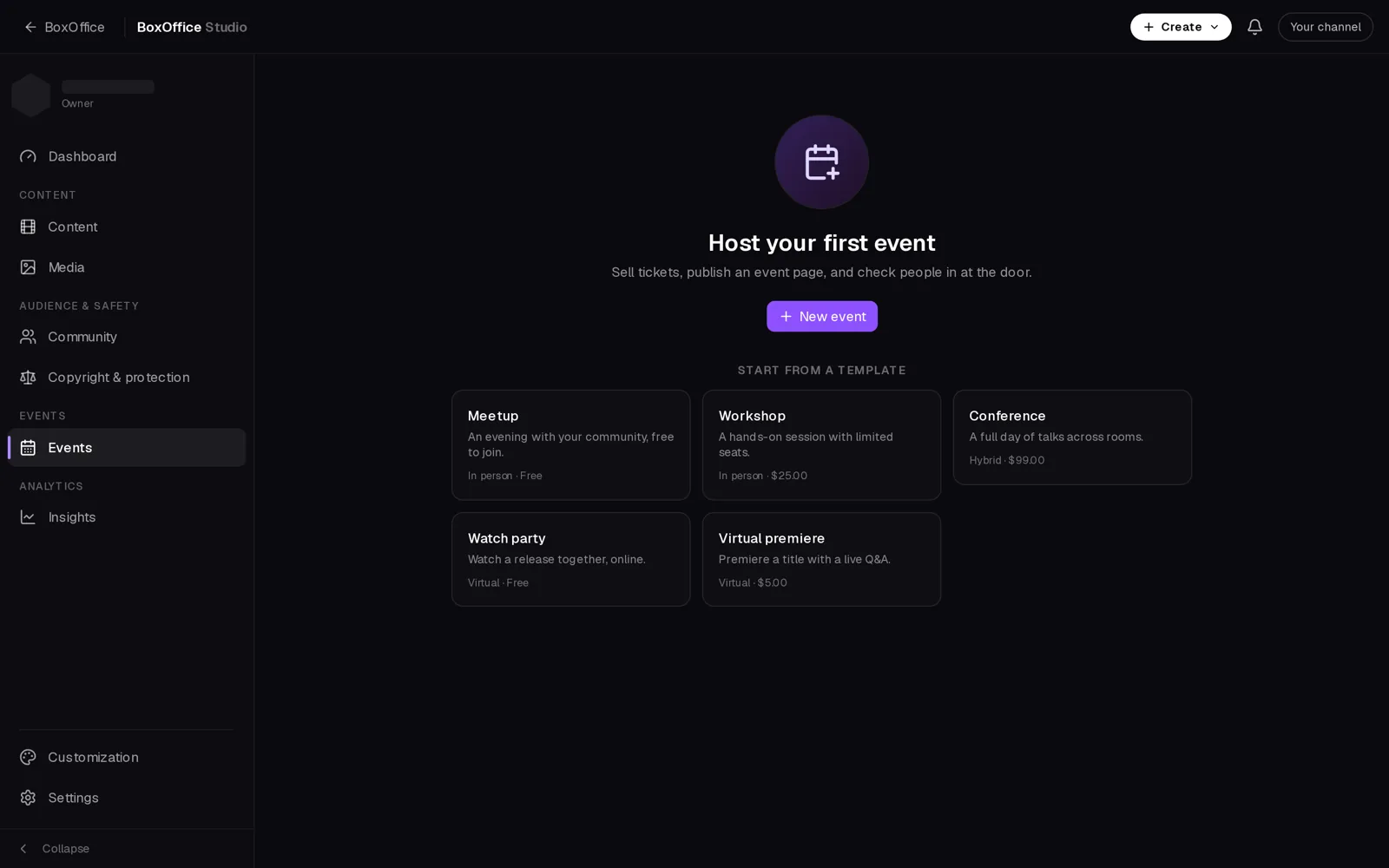 Event studio on the TheOne web platform