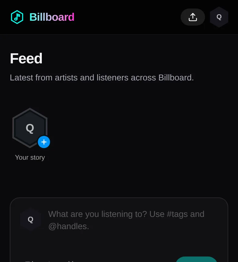 The feed composer and stories on the TheOne app